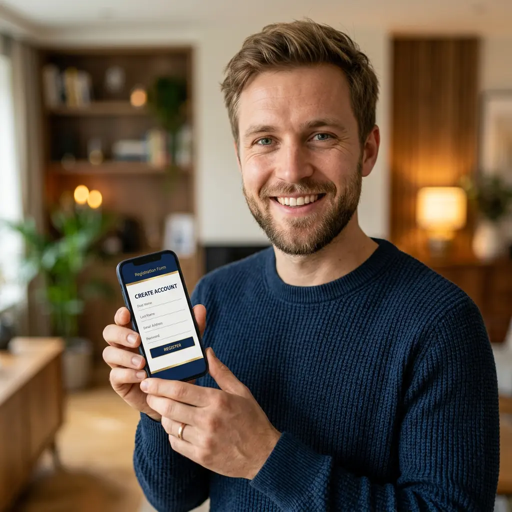 Hráč zakládá Mostbet účet na chytrém telefonu - návod CZ